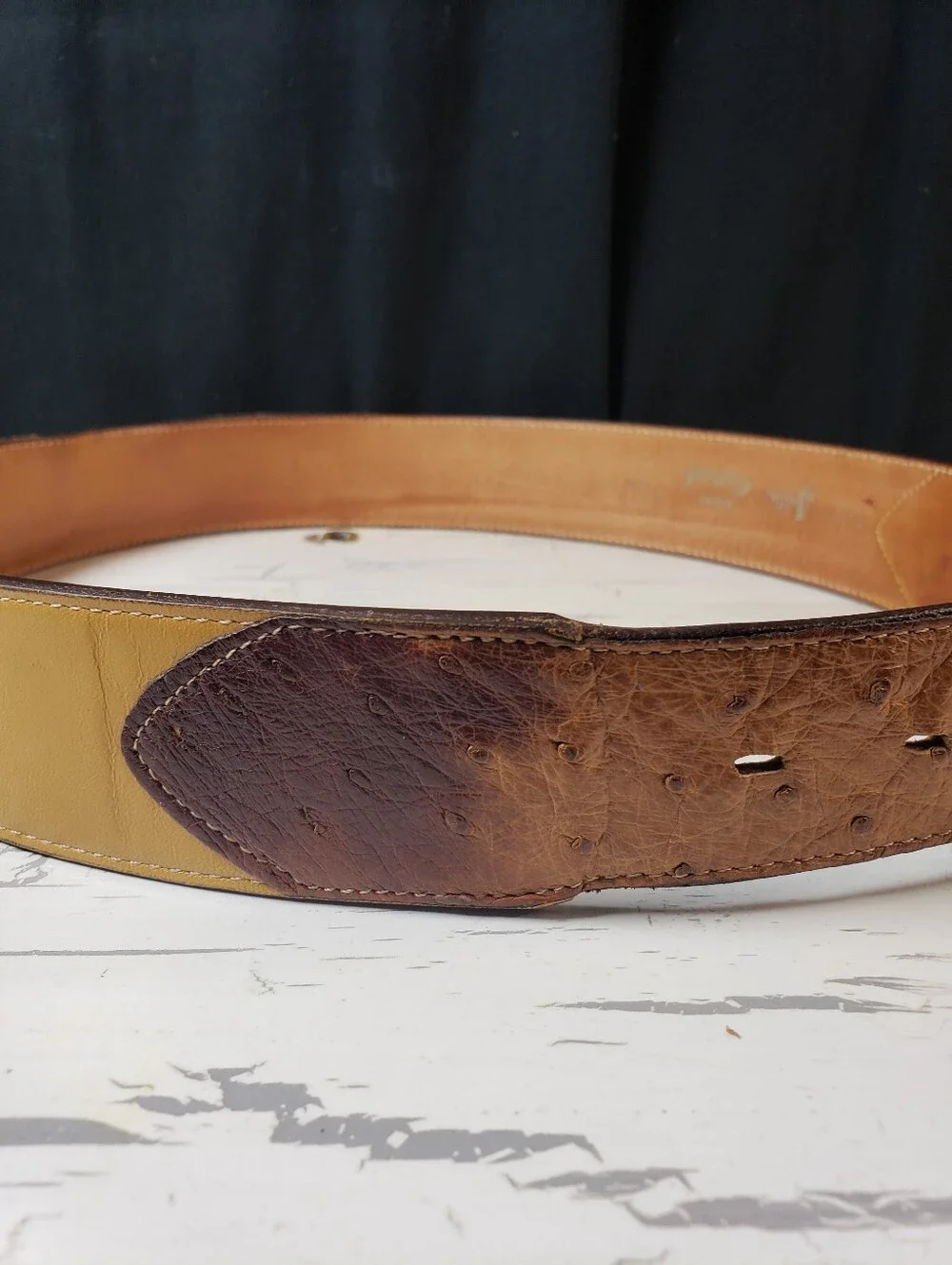 Justin Ostrich & Calfskin Leather Belt in Mustard Tan - Men's or Women's size 36